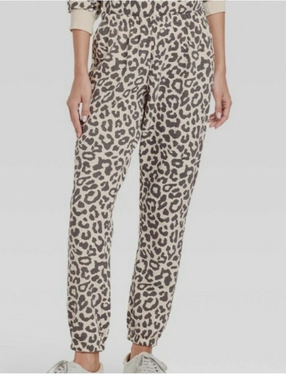 Grayson Threads Leopard Print Jogger Pants - Cream/Gray XS